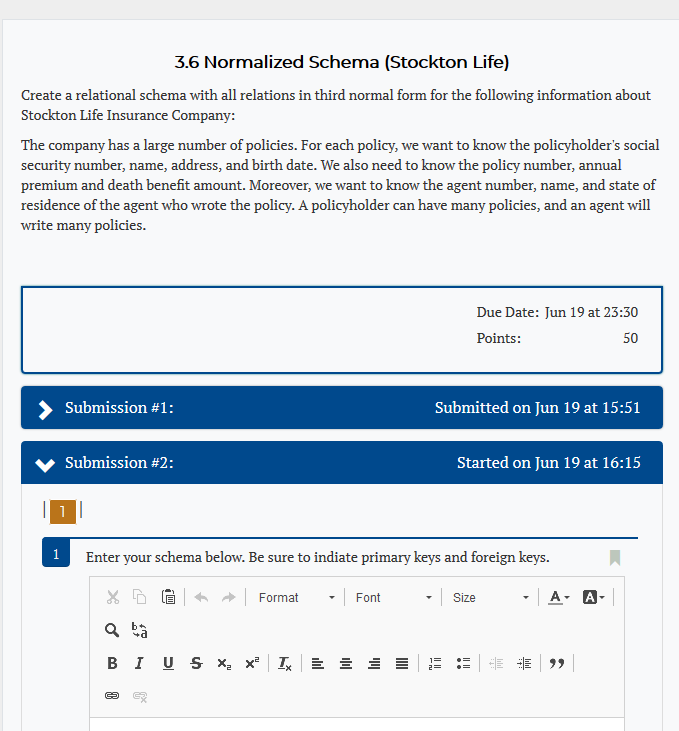 Solved 3.6 Normalized Schema (Stockton Life) Create a | Chegg.com