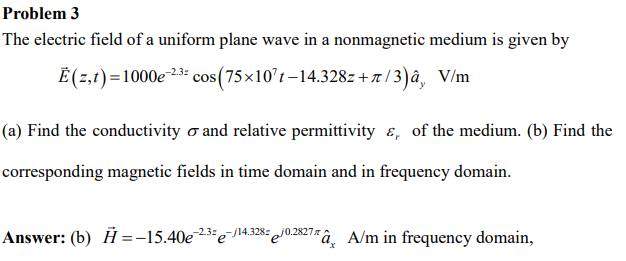 Solved Problem 3 The Electric Field Of A Uniform Plane Wa Chegg Com