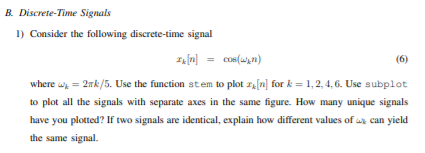 Solved B. Discrete-Time Signals 1) Consider the following | Chegg.com