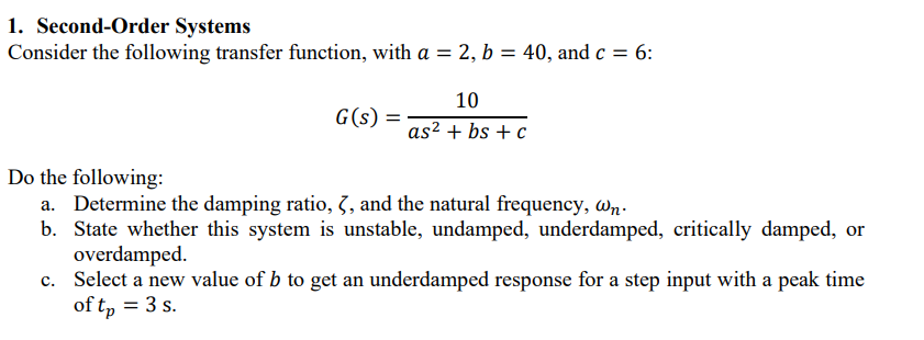 Solved 1. Second-Order Systems Consider The Following | Chegg.com