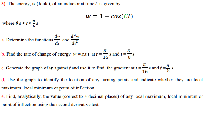 Solved 3) The energy, w (Joule), of an inductor at time t is | Chegg.com