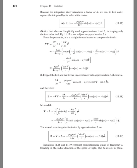 Solved 470 Chapter 11 Radiation Because the integration | Chegg.com