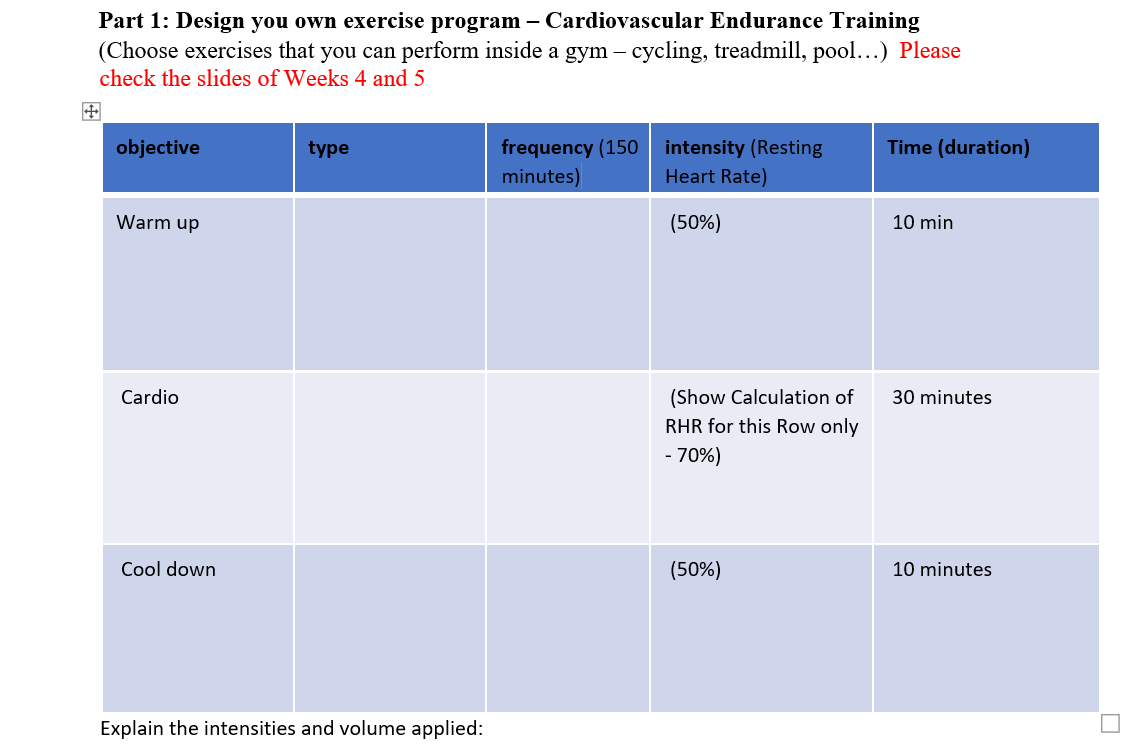 Cardiovascular endurance online program