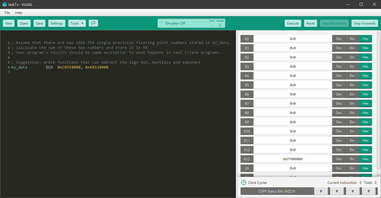 Solved task7.s - VisUAL File Help New Open Save Settings | Chegg.com