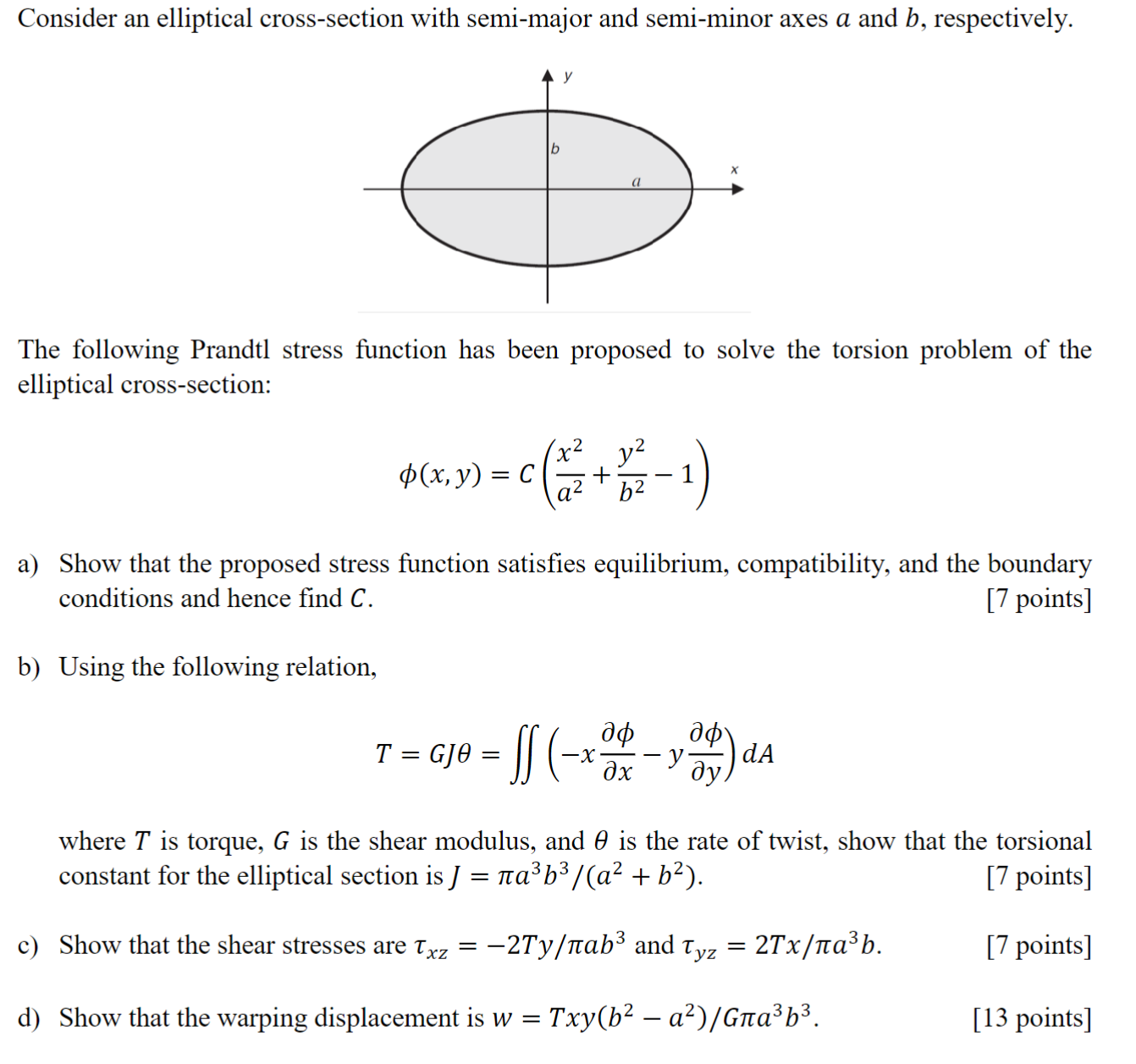 Solved Consider an elliptical cross-section with semi-major | Chegg.com