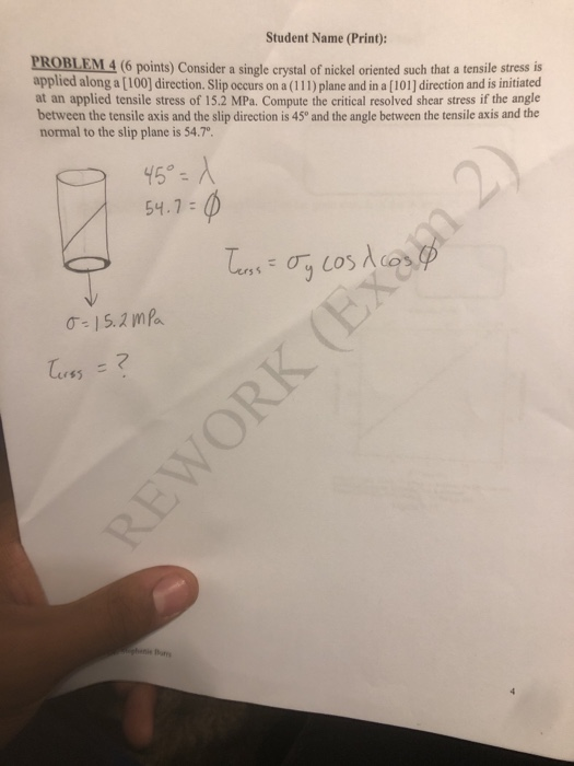 Solved Student Name (Print) PROBLEM 4 (6 points) Consider a