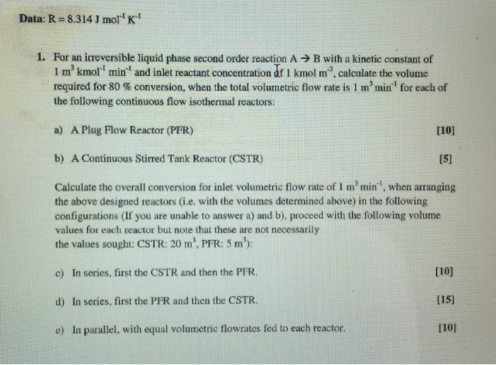 Solved For an irreversible liquid phase second order | Chegg.com