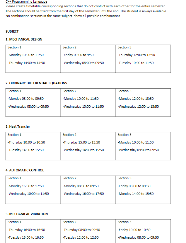 Solved C++ Programming Language Please create timetable | Chegg.com