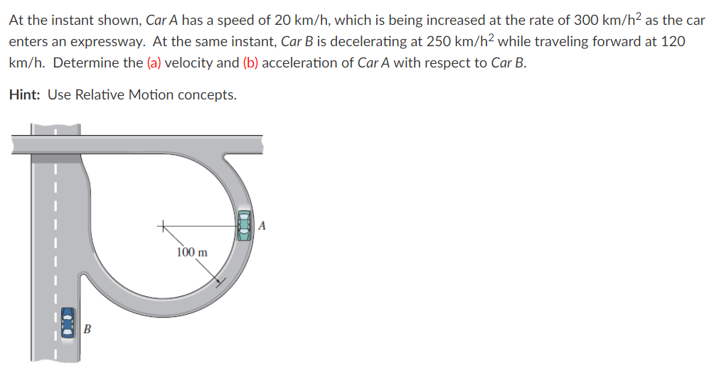 Solved At The Instant Shown, Car A Has A Speed Of 20 Km/h, | Chegg.com