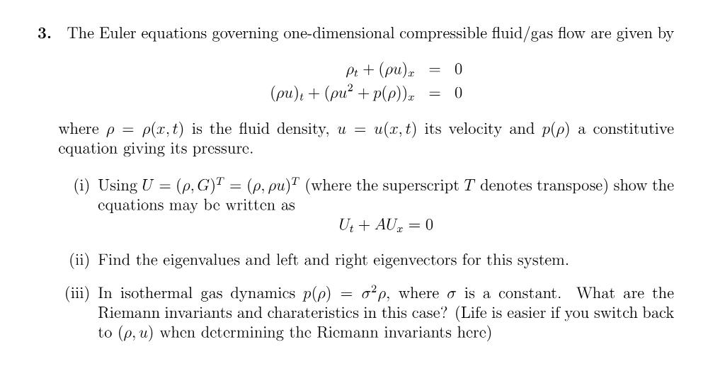 The Euler equations governing one-dimensional | Chegg.com