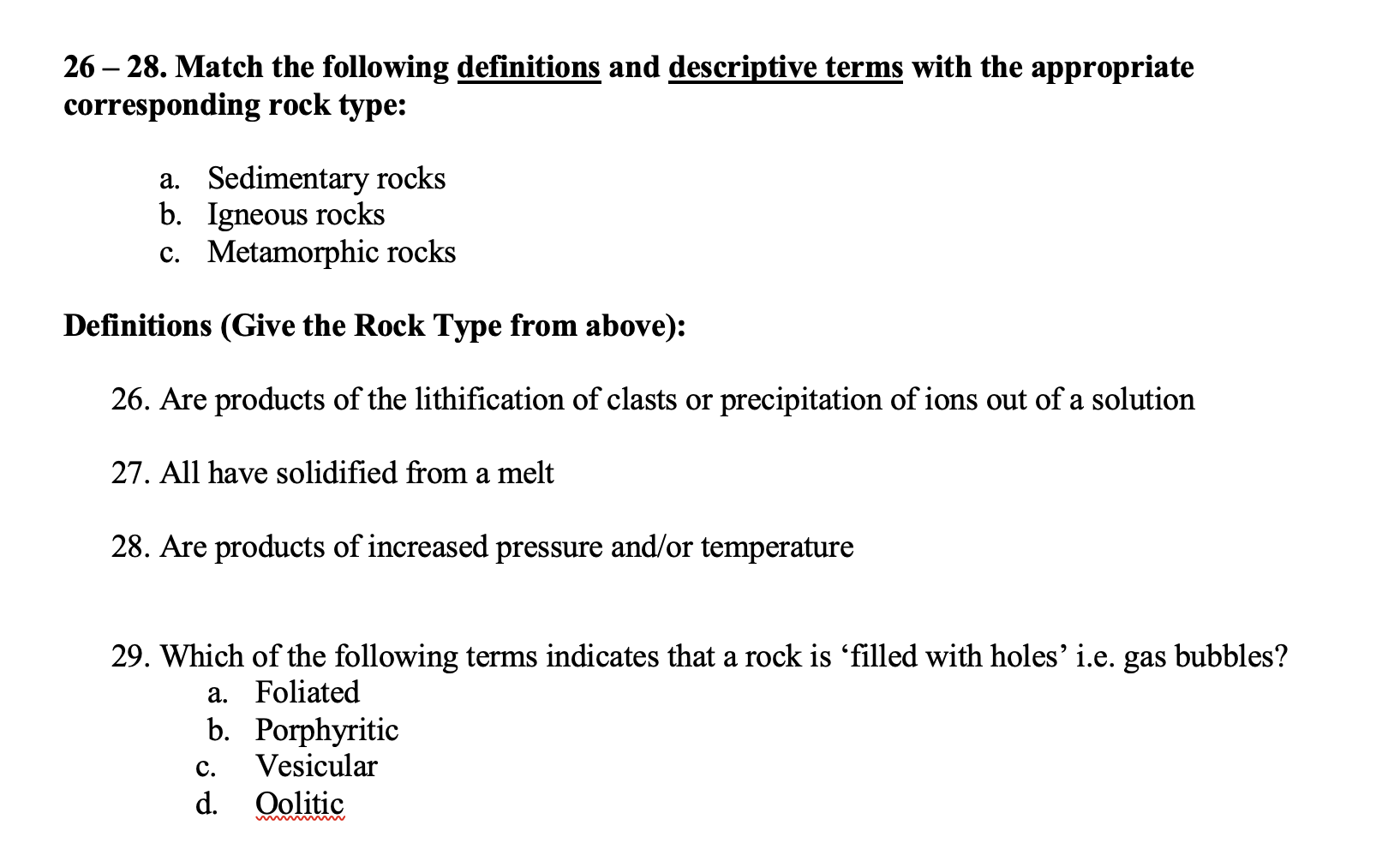 Solved 26 - 28. Match the following definitions and | Chegg.com