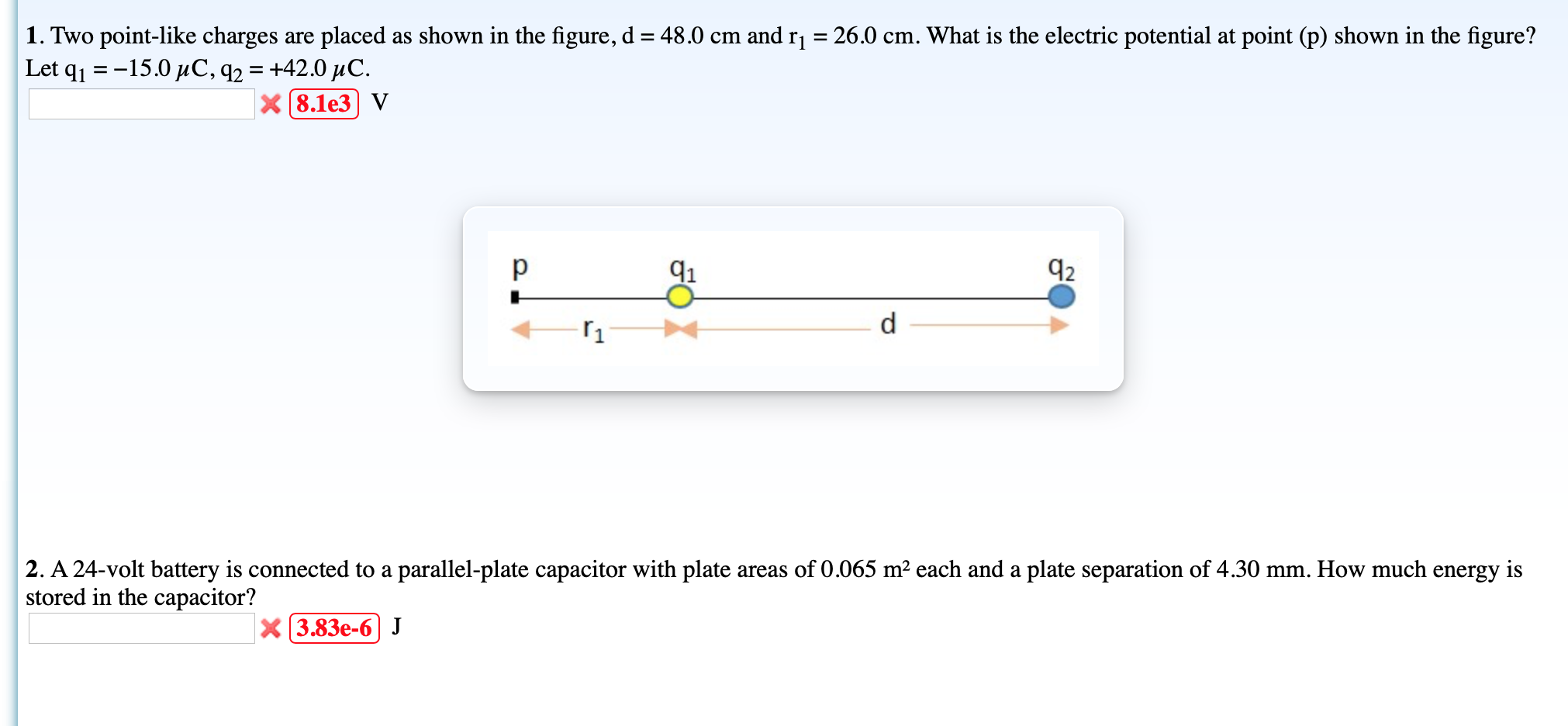 Solved 1. Two point-like charges are placed as shown in the | Chegg.com