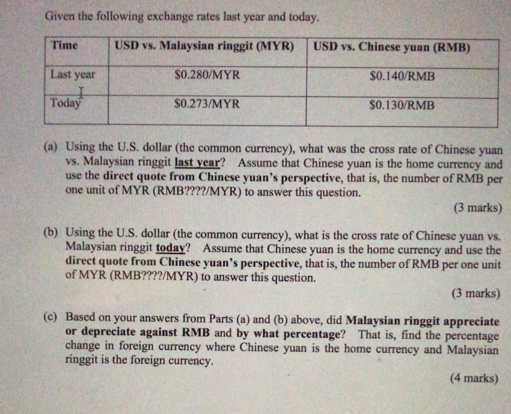 Given The Following Exchange Rates Last Year And Chegg Com