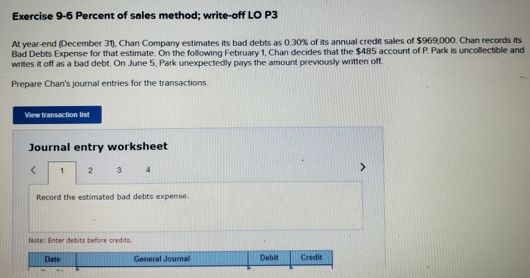 Solved Exercise 9 6 Percent Of Sales Method Write Off Lo Chegg Com Solved Exercise 9 6 Percent Of Sales Method Write Off Lo Chegg Com