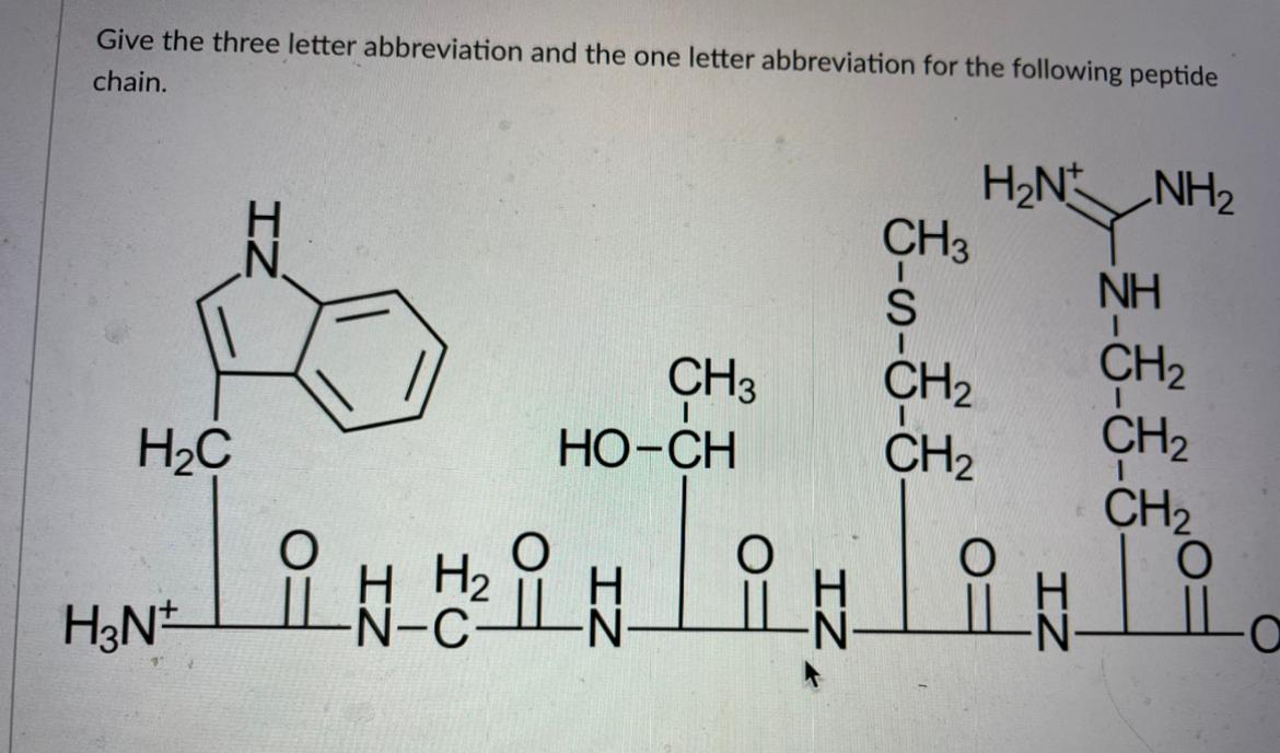 Solved Give the three letter abbreviation and the one letter | Chegg.com