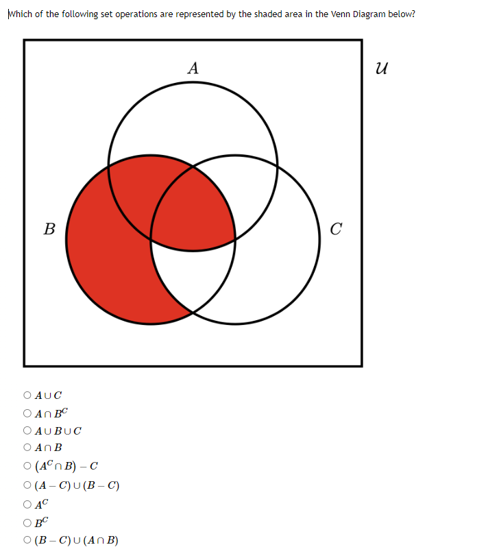 Solved Which of the following set operations are represented | Chegg.com