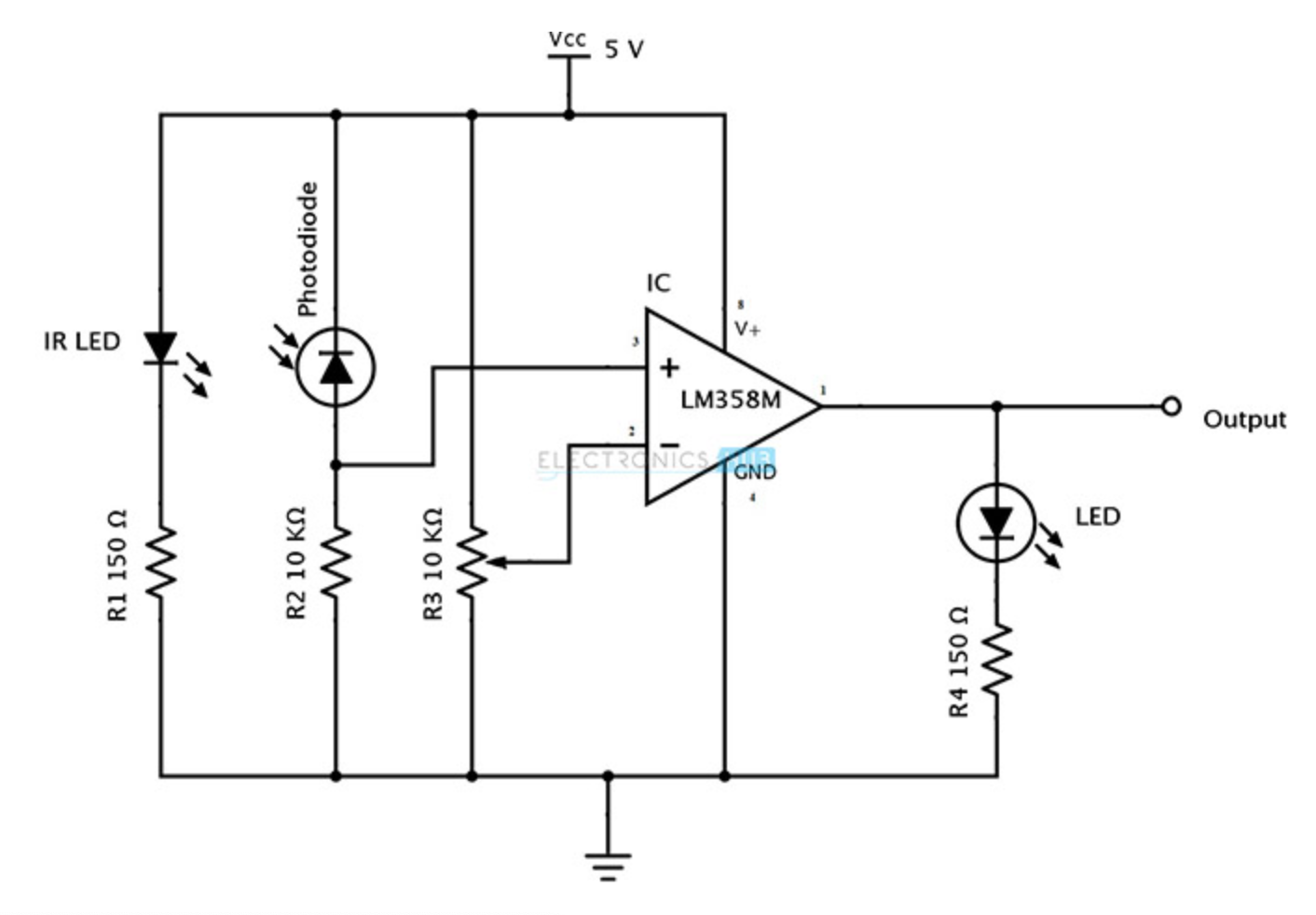 Датчик препятствия схема. ИК фототранзистор схема включения. Схема включения ИК фотодиода. ИК фотодиод схема подключения. Схема фотореле на lm358.