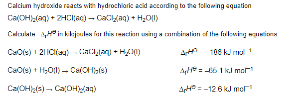 Solved Calcium hydroxide reacts with hydrochloric acid | Chegg.com