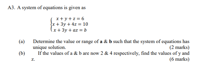 Solved A3. A system of equations is given as | Chegg.com