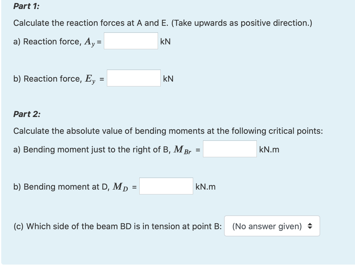 Solved Part 1: Calculate the reaction forces at A and E. | Chegg.com
