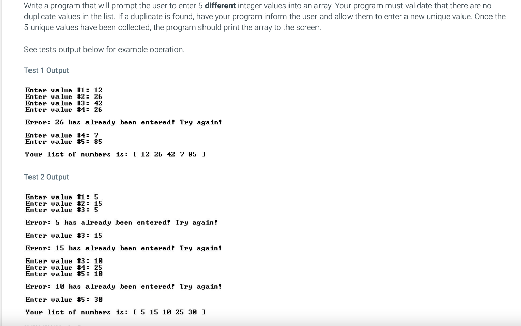 Solved Write a program that will prompt the user to enter 5 | Chegg.com