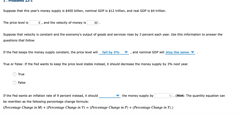 Solved 1. Problems 22-1 Suppose that this year's money | Chegg.com