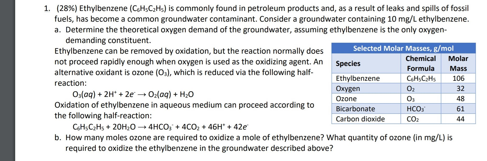 Solved 1. (28) Ethylbenzene (C6H5C2H5) is commonly found in