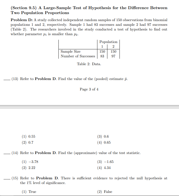Solved (Section 9.5) A LargeSample Test of Hypothesis for