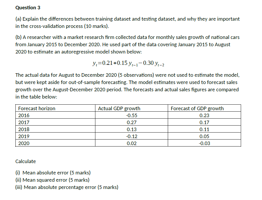 Solved (a) Explain the differences between training dataset | Chegg.com