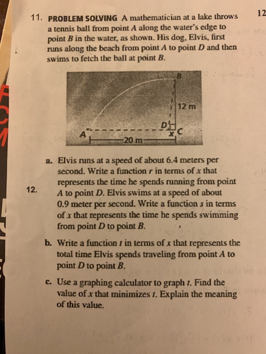 Water Pitcher Math Problem Solved 12 11. PROBLEM SOLVING A mathematician at a lake | Chegg.com