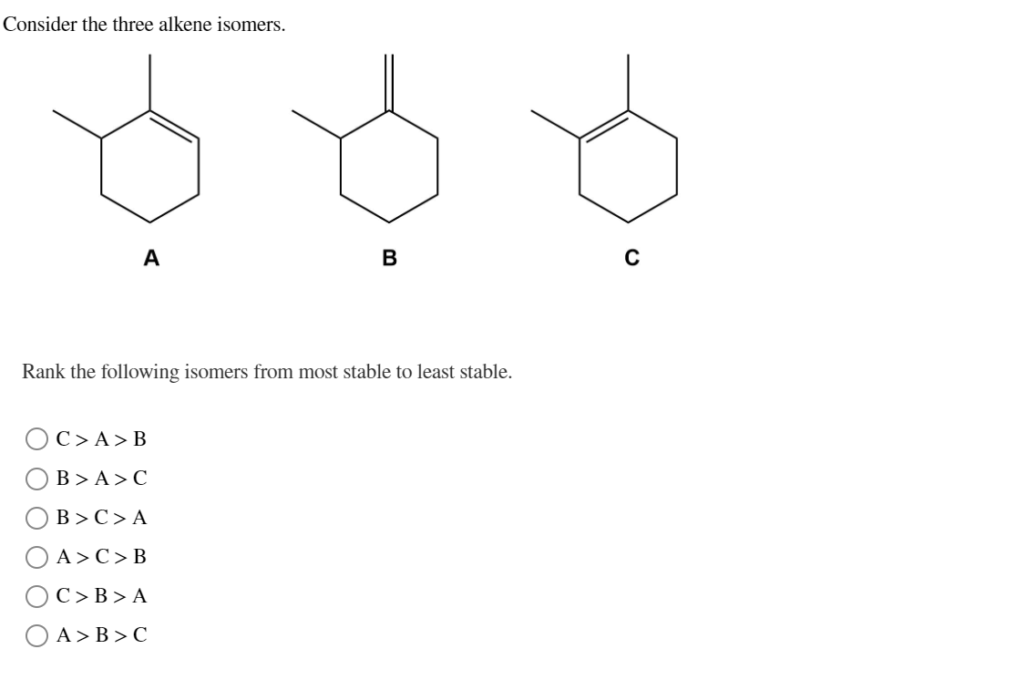 Solved Consider The Three Alkene Isomers.CRank The Following | Chegg.com