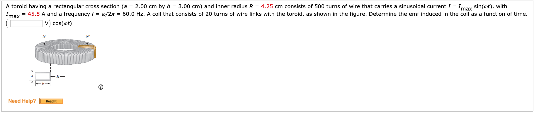 Solved A toroid having a rectangular cross section (a = 2.00 | Chegg.com