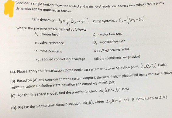 Solved Consider a single tank for flow rate control and | Chegg.com