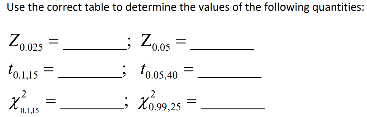 Solved Use the correct table to determine the values of the | Chegg.com