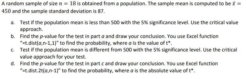 Solved A random sample of size n=18 is obtained from a | Chegg.com