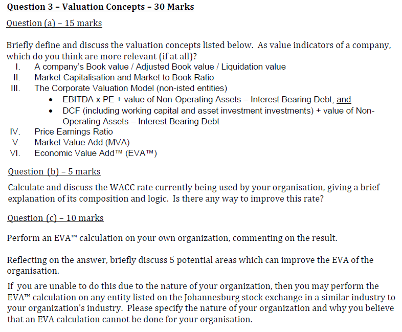Question 3 - Valuation Concepts - 30 Marks Question | Chegg.com