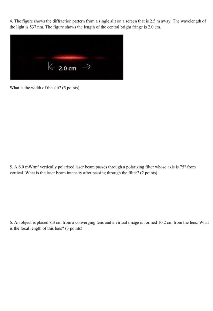 Solved 4. The figure shows the diffraction pattern from a | Chegg.com