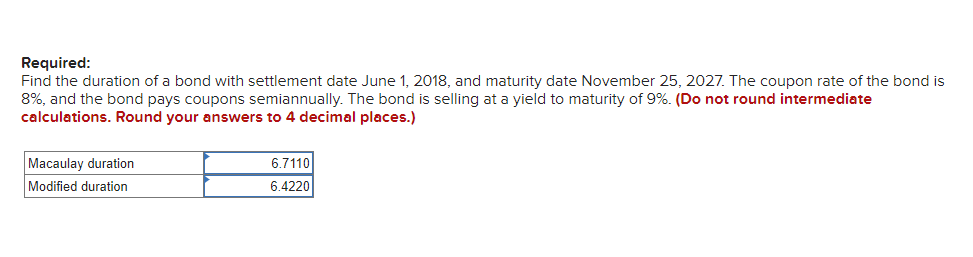 Solved Required: Find The Duration Of A Bond With Settlement | Chegg.com