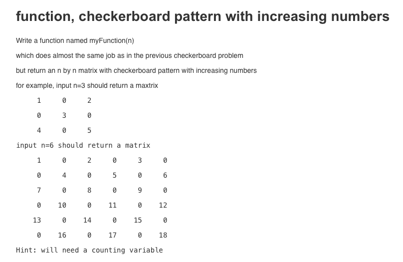 Solved function, checkerboard pattern with increasing | Chegg.com