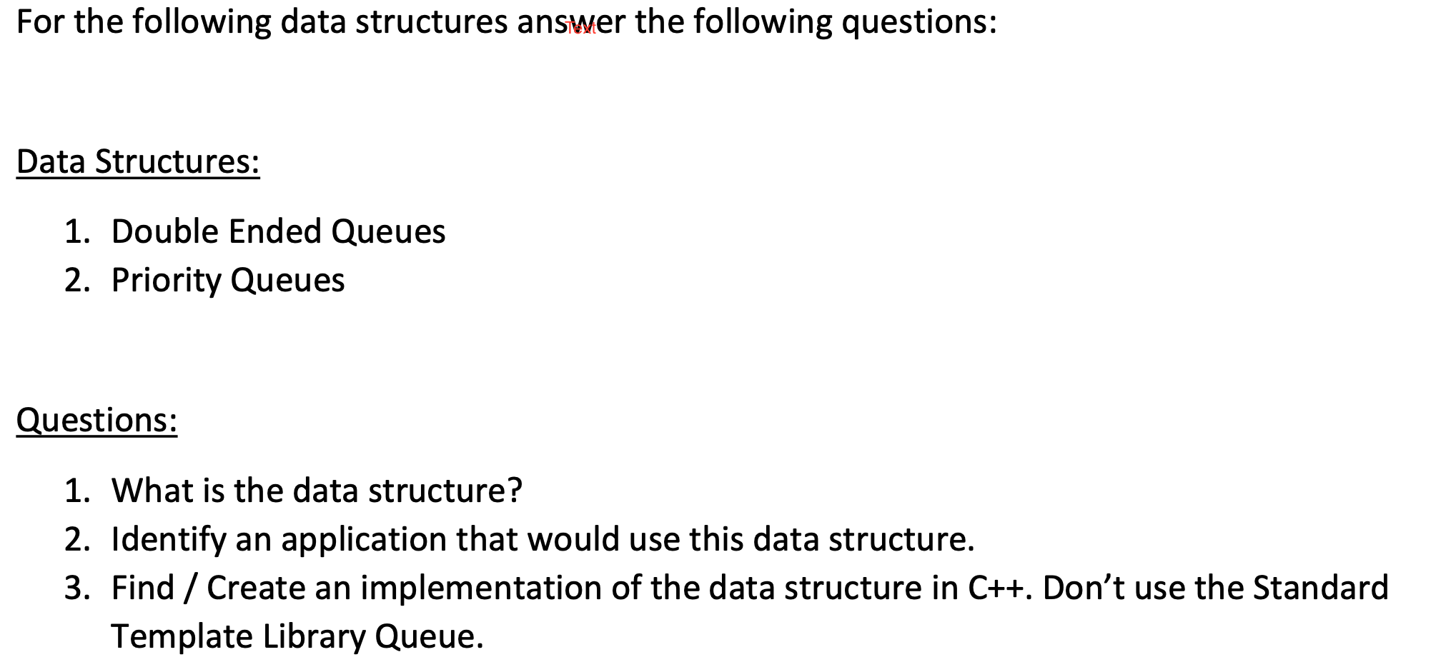 data structures assignment questions