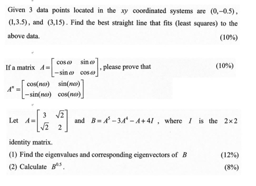 Solved Given 3 data points located in the xy coordinated | Chegg.com