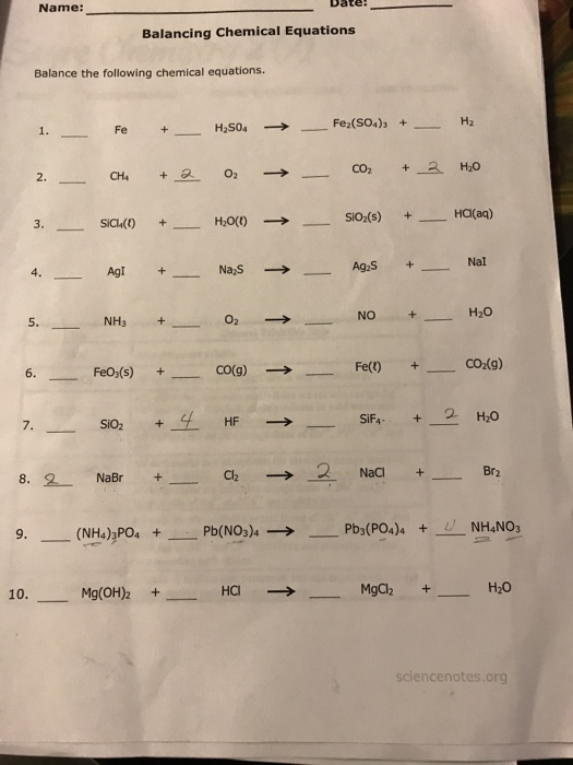 Solved Bate Name: Balancing Chemical Equations Balance The 