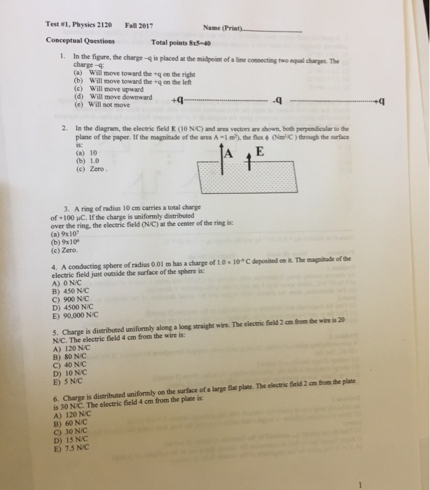 Solved Test #1, Physics 2120 Fall 2017 Name (Print). | Chegg.com