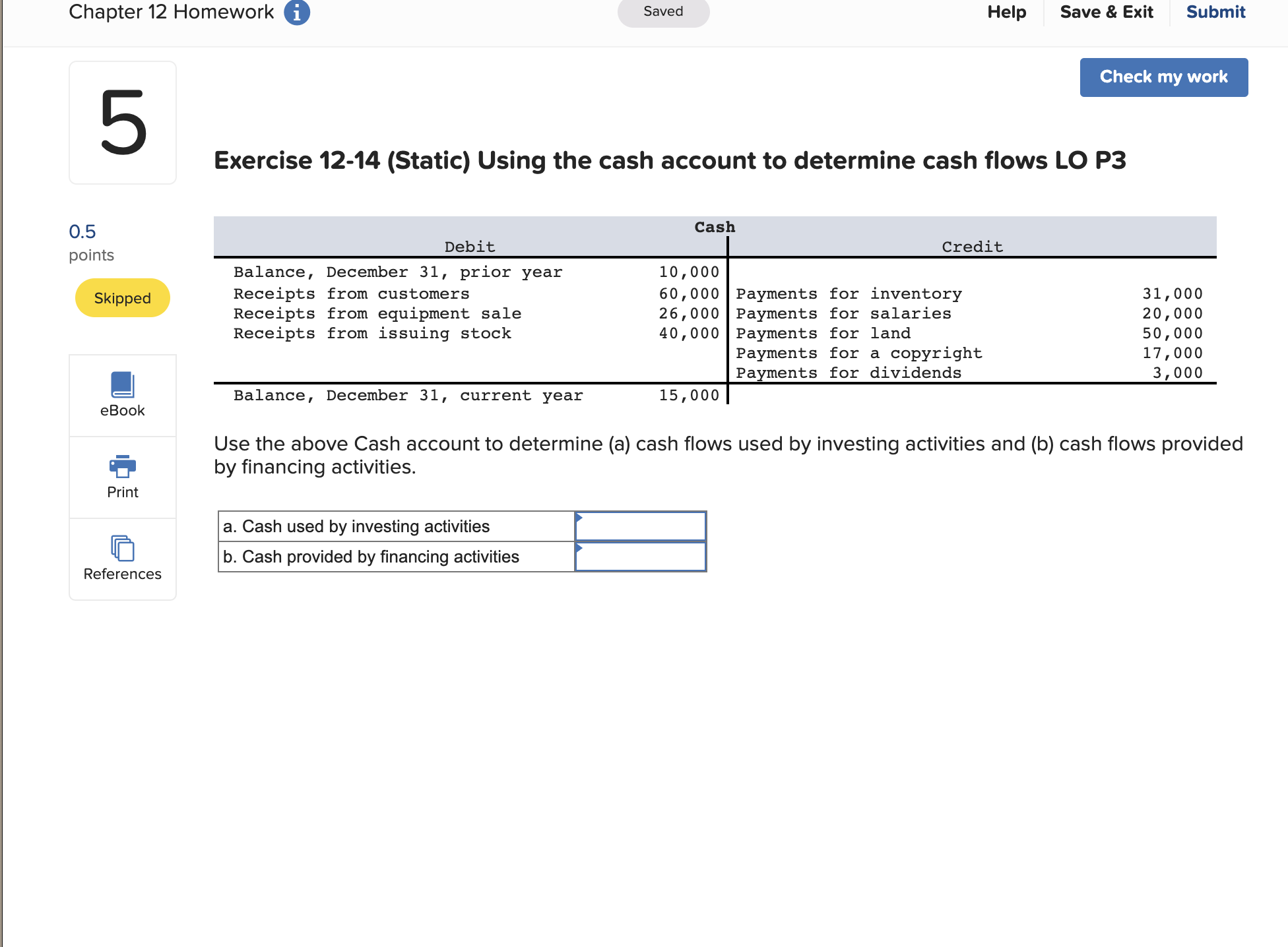 Solved Exercise 12-14 (Static) Using The Cash Account To | Chegg.com