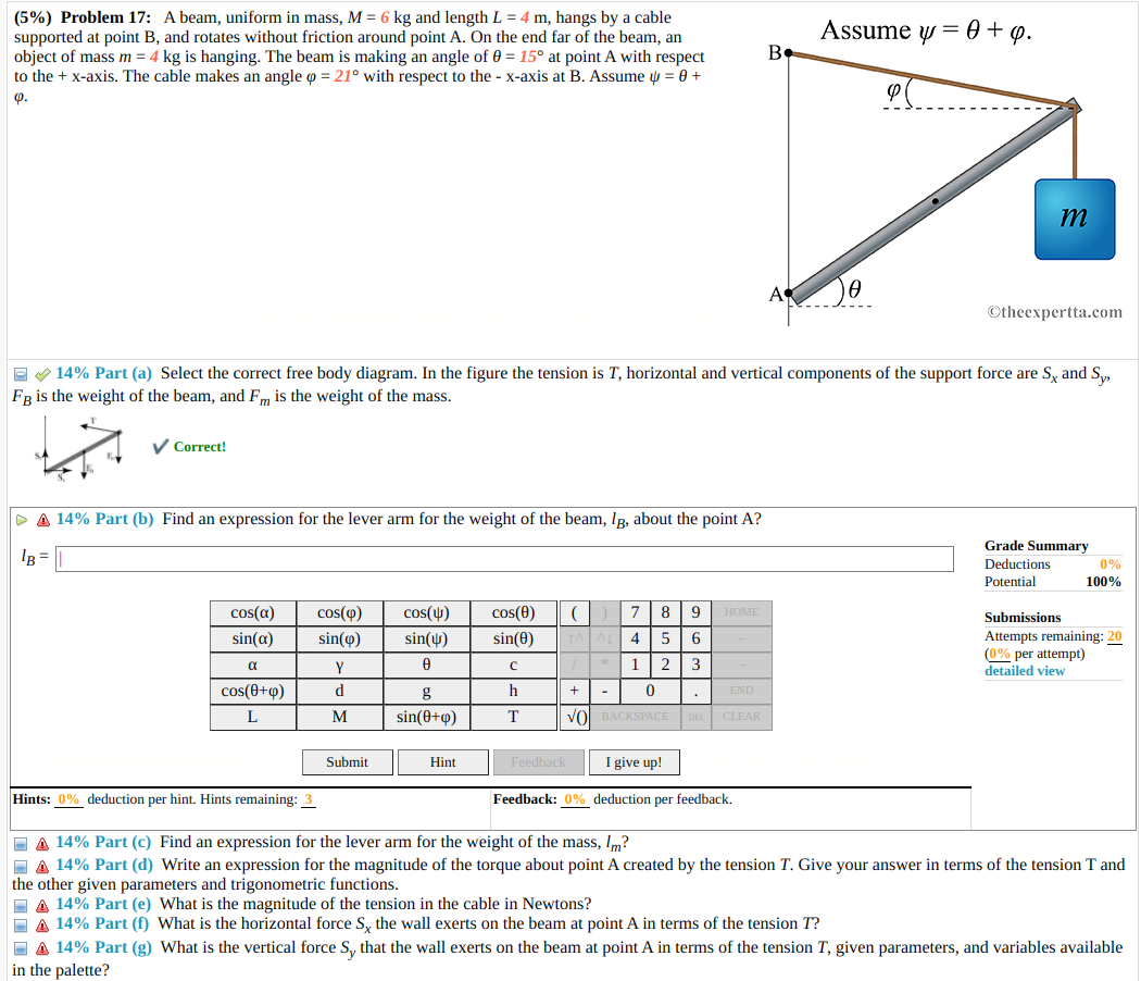 Solved Assume y = 0+. (5) Problem 17 A beam, uniform in
