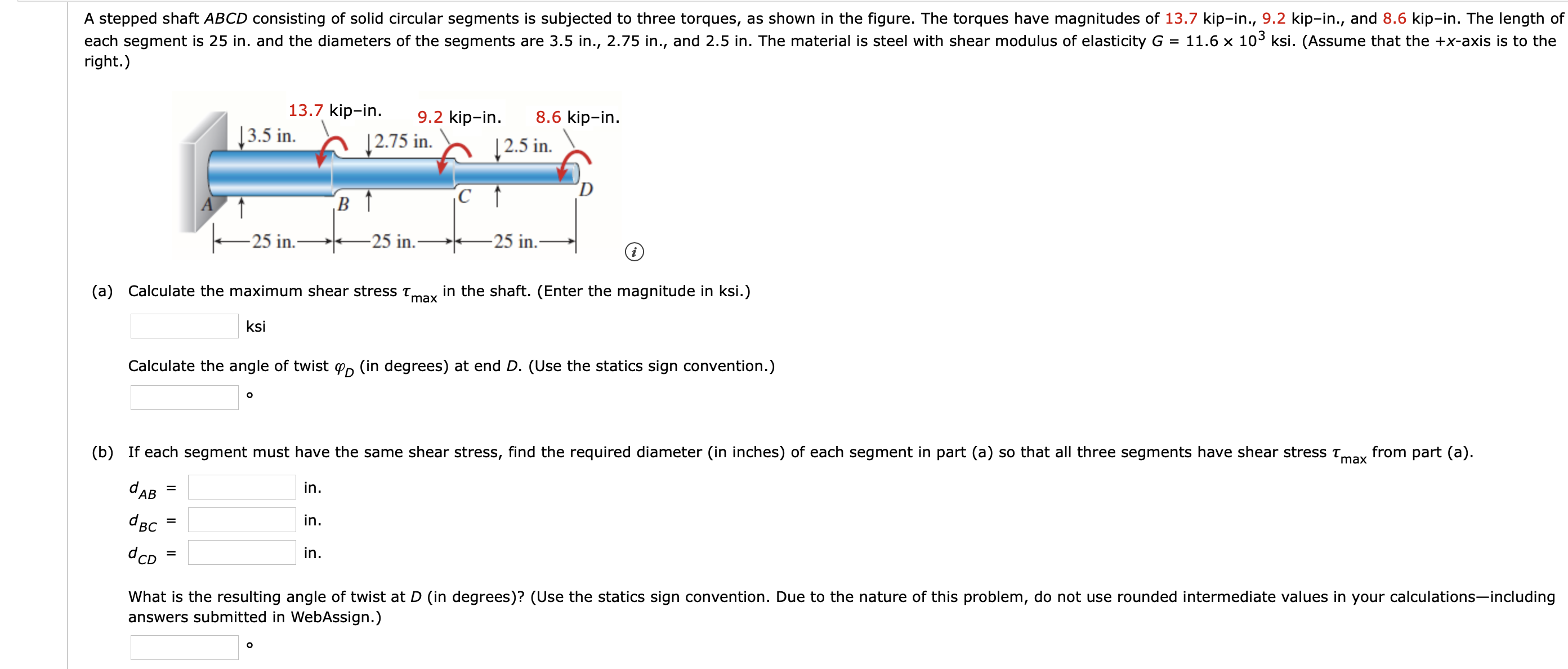 Solved A Stepped Shaft Abcd Consisting Of Solid Circular 6809