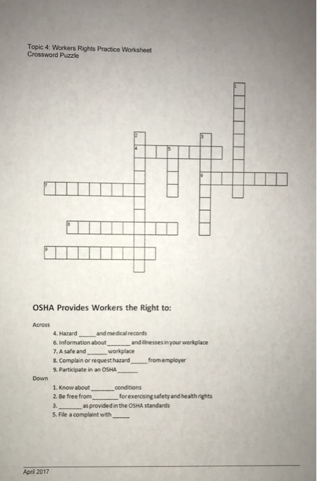 Solved Topic 4 Workers Rights Practice Worksheet Crossword Chegg