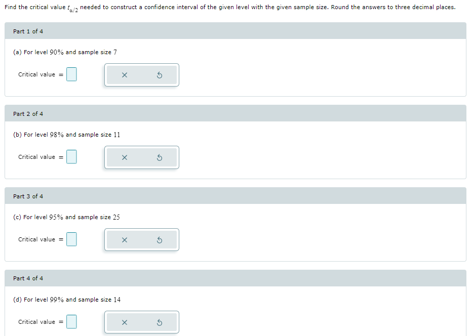 Solved Find the critical value ta/2 needed to construct a | Chegg.com