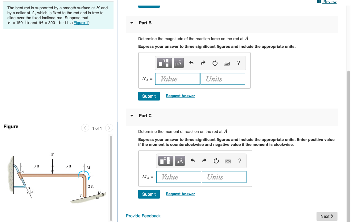 Solved in Review The bent rod is supported by a smooth | Chegg.com