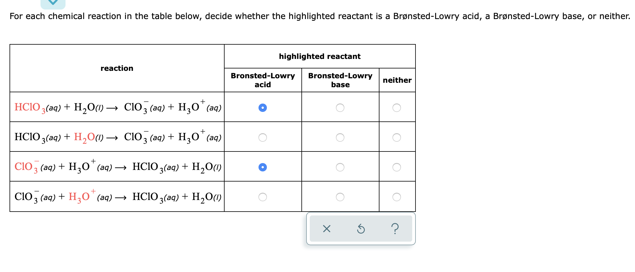 Solved For each chemical reaction in the table below, decide | Chegg.com